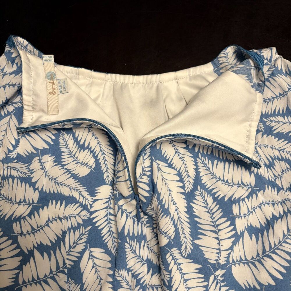 Boden Dress Size 4 botanical print Blue Cream Lined Cap Sleeve Missing Belt - Picture 11 of 14